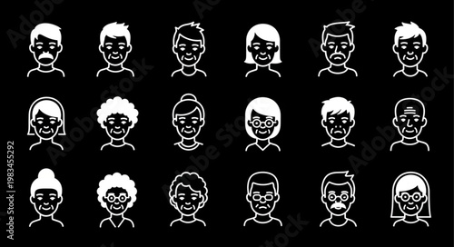 Collection of Diverse Zombie Avatars in White Outline Style.