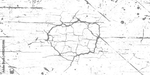 Cracked white wall texture with dark fracture lines, distressed plaster surface, grunge urban decay, rough abstract pattern, high contrast minimalist style.