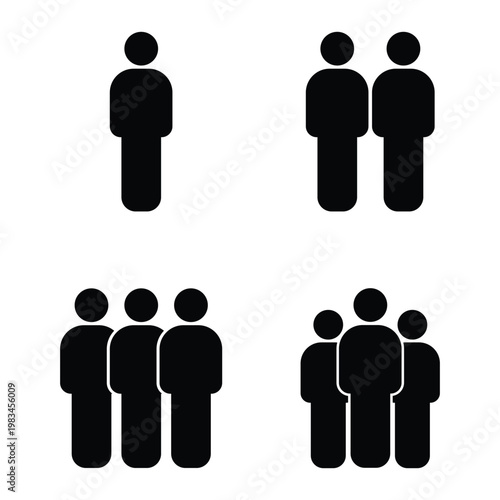 A minimalist depiction showcases four groups of silhouetted people varying in size and arrangement high quality professional detailed modern elegant stylish