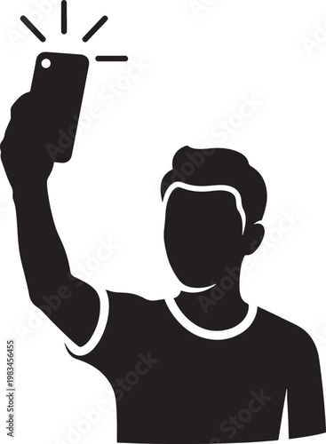 Man taking a selfie with silhouette smartphone communication technology activity connection illustration lifestyle