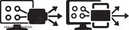 Computer screen data transfer icon with black and white graphic resource computer transfer information technology illustration connection communication processing software hardware