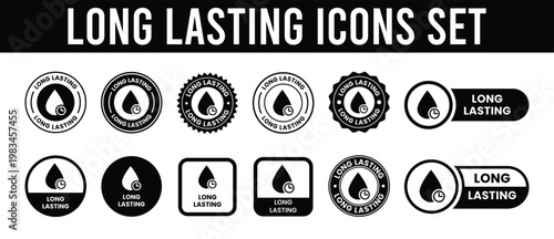 A collection of black and white circular and rectangular icons emphasizing durability and longevity high quality professional detailed modern elegant stylish
