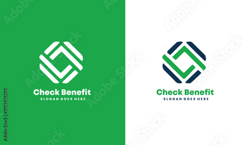 Check Benefit logo design with two color schemes and slogans