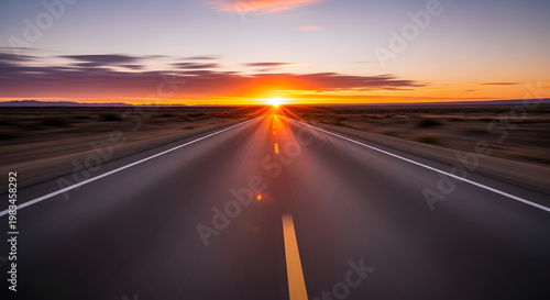 driving on the highway at sunset