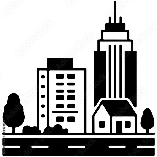 Contrast of urban skyscrapers and a quaint suburban house in a cityscape illustration