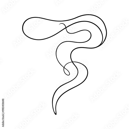 Single black line drawing of smoke or vapor curves flowing upwards on transparent background