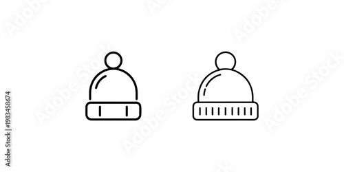 Winter hat icon set featuring knitted wool cap symbols with pompom and ribbed details for seasonal clothing fashion and cold weather protection concepts
