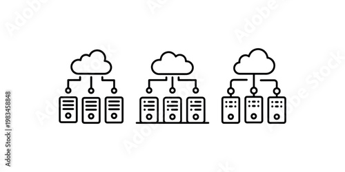 Cloud computing servers network connection diagram icons vector for data storage and online service