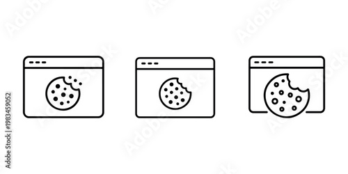 Website browser windows with cookies partially eaten, representing online tracking and user data collection, digital privacy concept