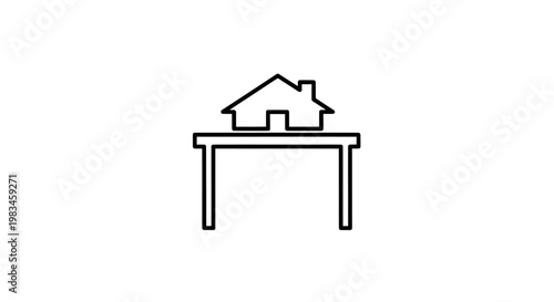 Stylized house icon sits atop a table in this simple line drawing