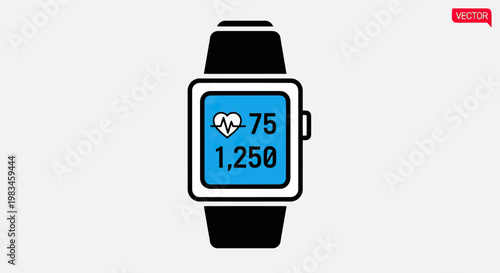 Modern digital wristwatch displaying heart rate and step count on blue screen