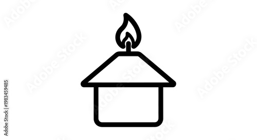 Simple line art of a house with a flame on top
