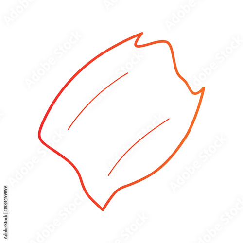 Decorative orange line art leaf illustration with internal veins on transparent square background