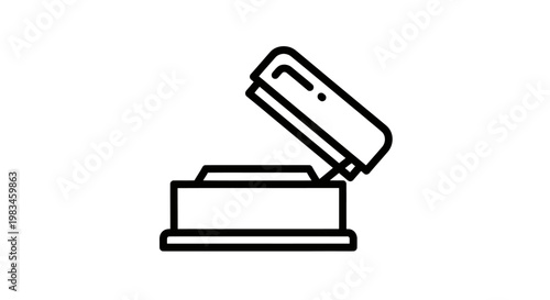 Simple black outline icon of an open stapler on a white background
