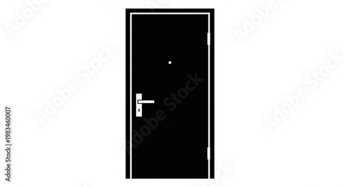 Black modern door with silver handle and peephole.