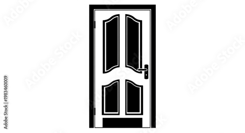 Classic White Interior Door with Black Trim and Silver Handle.