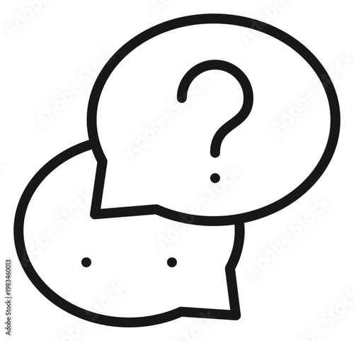 Photography Black line vector icon illustration of two overlapping speech bubbles, one with a question mark and one with an ellipsis, representing FAQ, customer support, and online chat communication