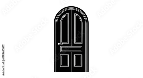 Elegant arched double doors with ornate details and a doorknob.