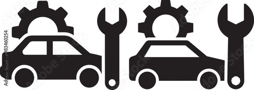 Car service and repair icons with wrench and gear symbols mechanic maintenance transport industry workshop automotive illustration technology mechanical automobile diagnostic performance