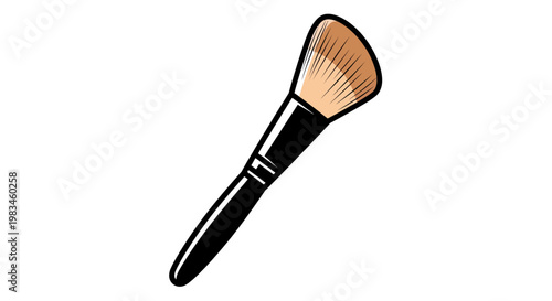 Stylized illustration of a makeup brush with soft brown bristles and a black handle