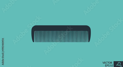 A dark grey comb is displayed centered on a solid teal background