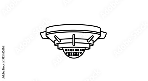 Line art of a dome security camera with IR LEDs on a white background