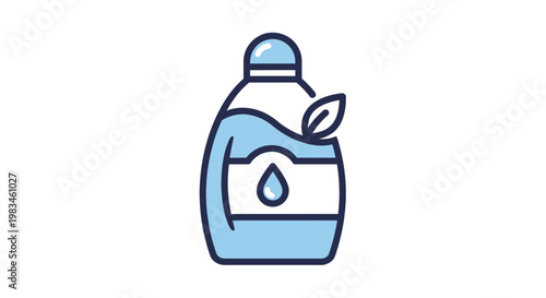 Stylized blue bottle with drop and leaf, indicating natural liquid