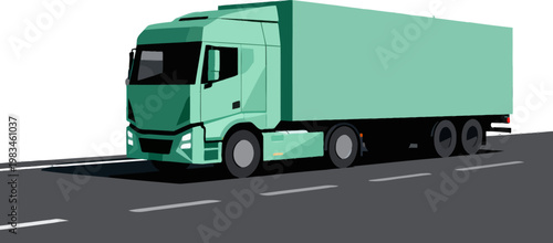Flat Vector Heavy Duty Freight Truck for Logistics and Autonomous Transportation. Focusing on commercial vehicle aerodynamics and industrial transportation logistics. Ideal for professional corporate 