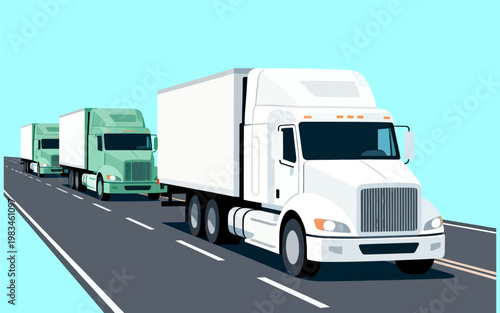 Flat Vector Heavy Duty Truck Platooning and Fleet Convoy for Autonomous Logistics. Optimized for autonomous driving research, fleet efficiency analysis, and smart highway infrastructure development