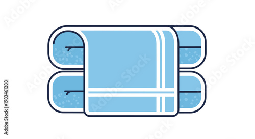 Stacked blue folded towels with white stripes and textured ends