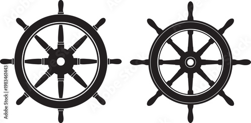 Ship steering wheels in silhouette with steering wheel boat wheel control system steering mechanism nautical maritime navigation direction illustration silhouette transport equipment