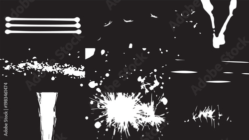 Dynamic Abstract Elements: A collection of abstract elements in bold white on a sleek black background, offering a versatile range of artistic possibilities.