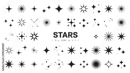 Celestial Collection: An expansive collection of diverse stars, ideal for design elements or thematic embellishments, are neatly arranged, a galaxy of illustrative possibilities.