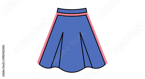 Flat illustration of a pleated blue skirt with a pink waistband on white