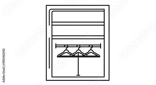 Minimalist outline of an open closet with a hanging rod and three empty hangers