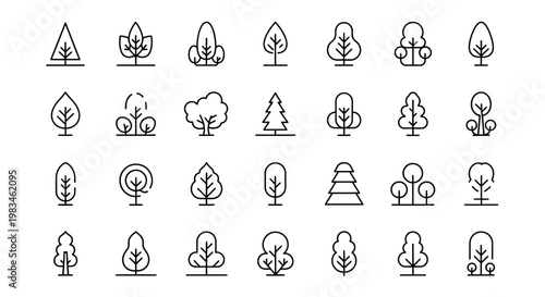 Collection of various tree and leaf icons.