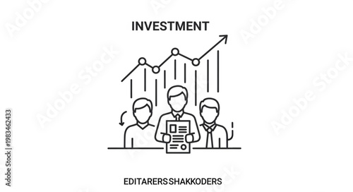 Business investment growth chart with team members illustration.