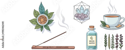 A vector design pattern featuring a set of marijuana leaves and bottles styled as iconic business symbols with summer flower and sun art illustrations