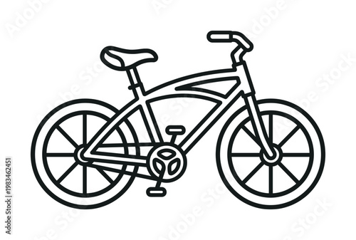 Vector outline illustration of a classic beach cruiser bicycle. Ideal for web design, app icons, infographics, or any project needing a clean, retro transport graphic.