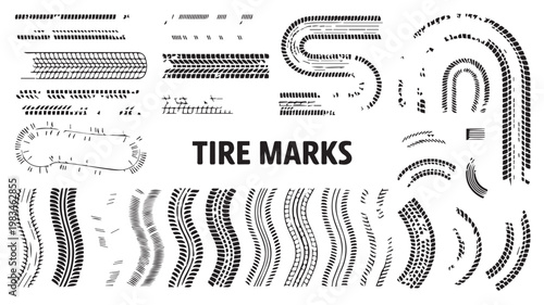 Tire Mark Patterns: A compilation of tire mark patterns and tire tracks, showcasing a range of textures and directions, perfect for any automotive or transportation-related project.