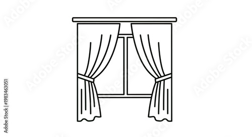 Window with draped curtains tied back with fabric bands