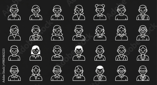 Diverse Group of People Icons Representing Different Professions and Genders.