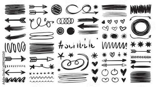 Hand-Drawn Artistic Elements: A captivating collection of hand-drawn graphic elements, perfect for adding a unique and artistic touch to any design or project, offering endless creative possibilities.