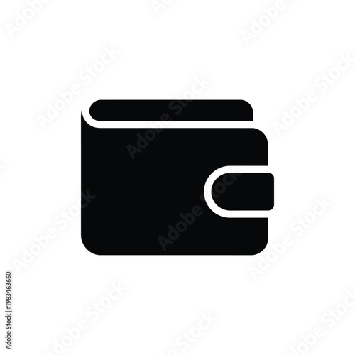 Simple black wallet icon with a classic folding design and flap