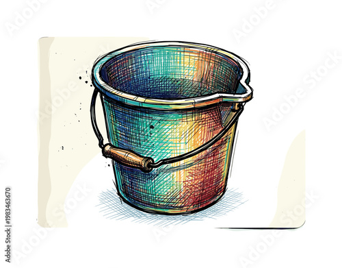 Bucket with handle and wide opening showing practical cleaning container with simple functional structure in expressive vibrant