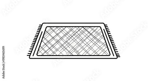Simple black line drawing of a rectangular rug with a striped pattern and fringe