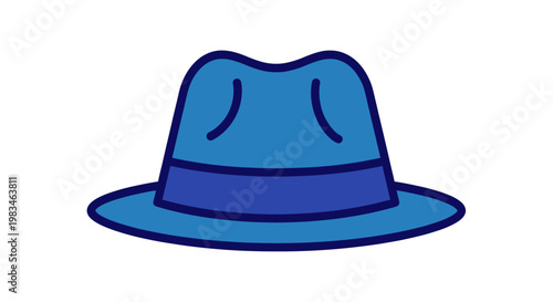 A simplified, blue fedora hat with a dark blue band