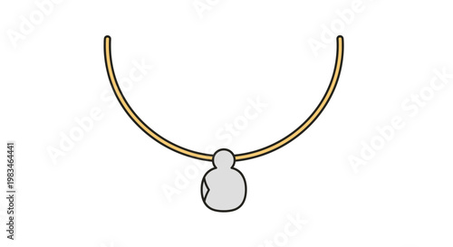 A simple gold-colored necklace with a rounded gray pendant hangs against a white background