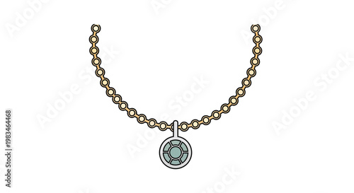 A simple, flat illustration of a gold necklace with a round, segmented pendant