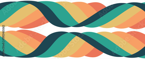 Abstract colorful 70s background vector. Vintage retro wallpaper with rainbow stripes and wavy lines. A 1970 color illustration suitable for posters, banners, decorative items and wall art. modern